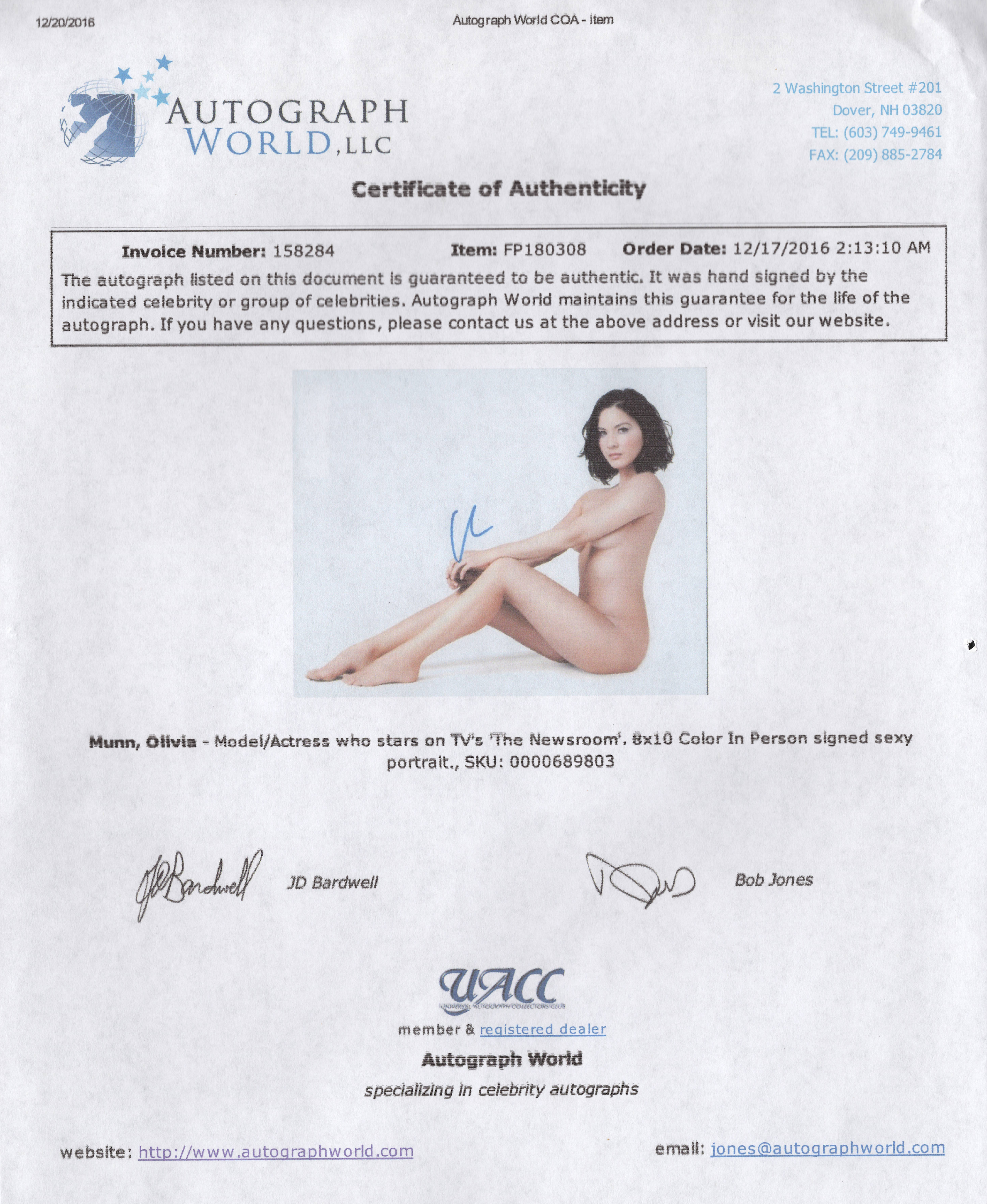 Olivia Munn COA Nude