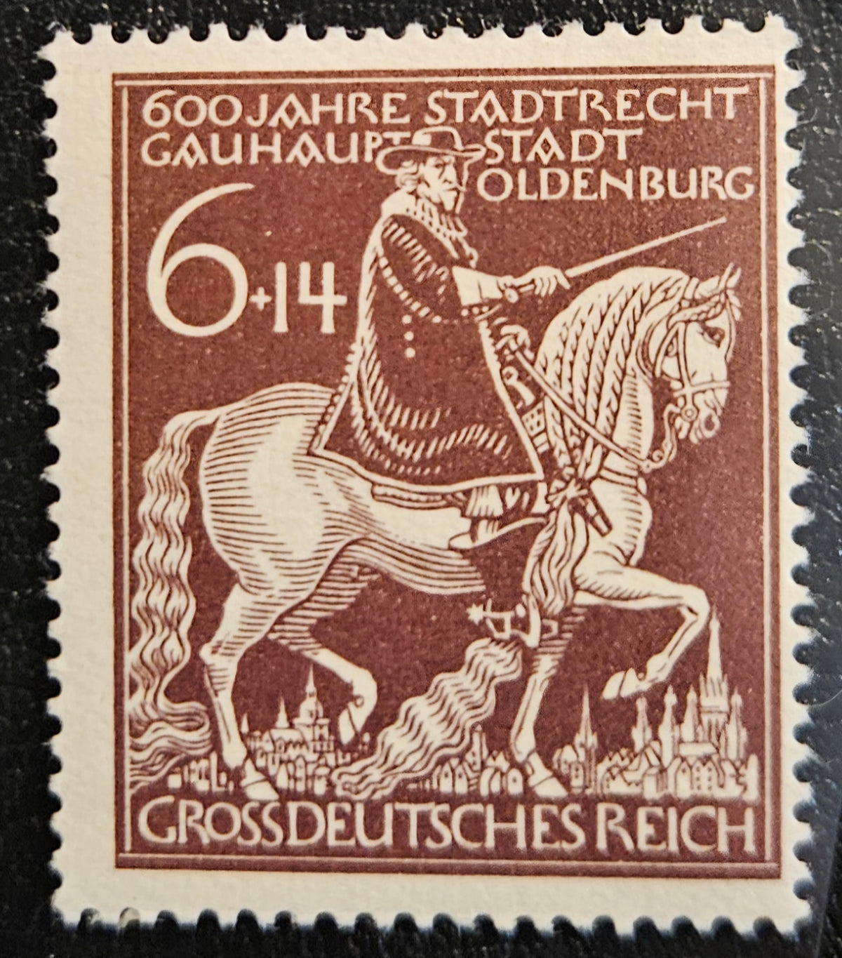 1945 Germany Deutsches Reich Oldenburg 600th Anniversary 6+14pf Stamp – Michel 907 – Unused