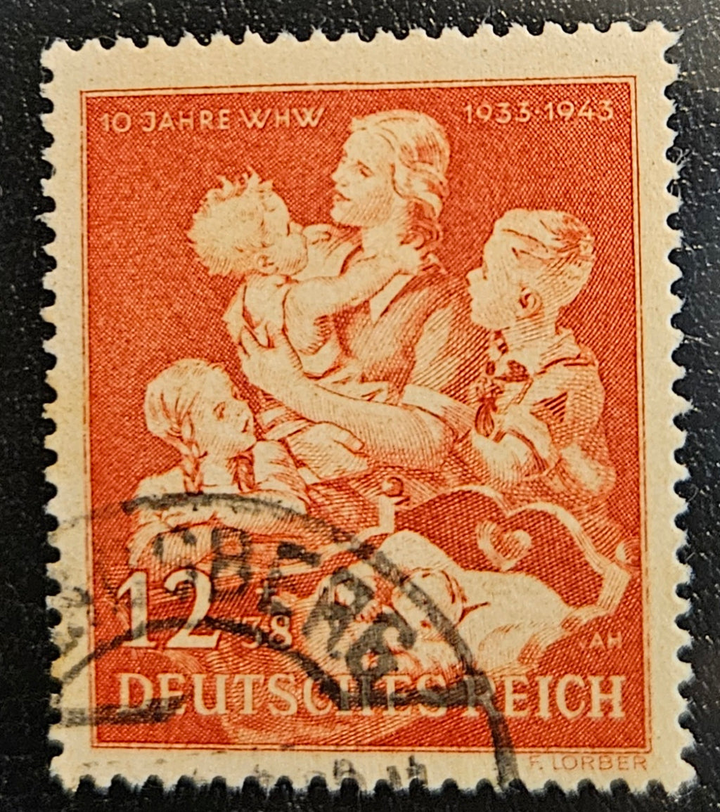 1943 Germany Deutsches Reich 10 Years WHW Mother & Children 12+38pf Stamp – Michel 859 – Used