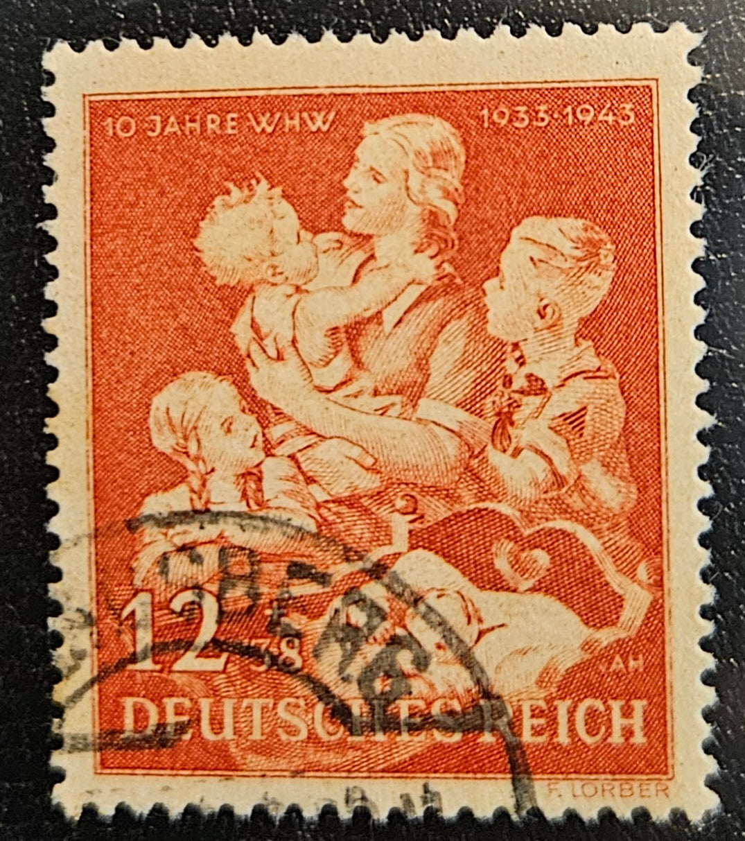 1943 Germany Deutsches Reich 10 Years WHW Mother & Children 12+38pf Stamp – Michel 859 – Used