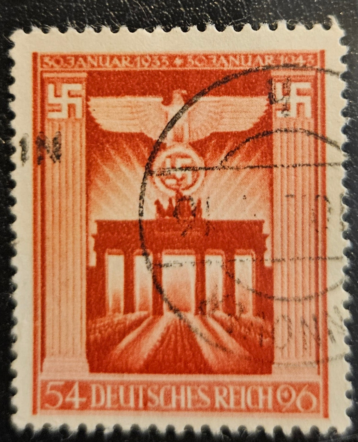 1943 Germany Deutsches Reich Brandenburg Gate 54+96pf Stamp – Michel 829 – Used