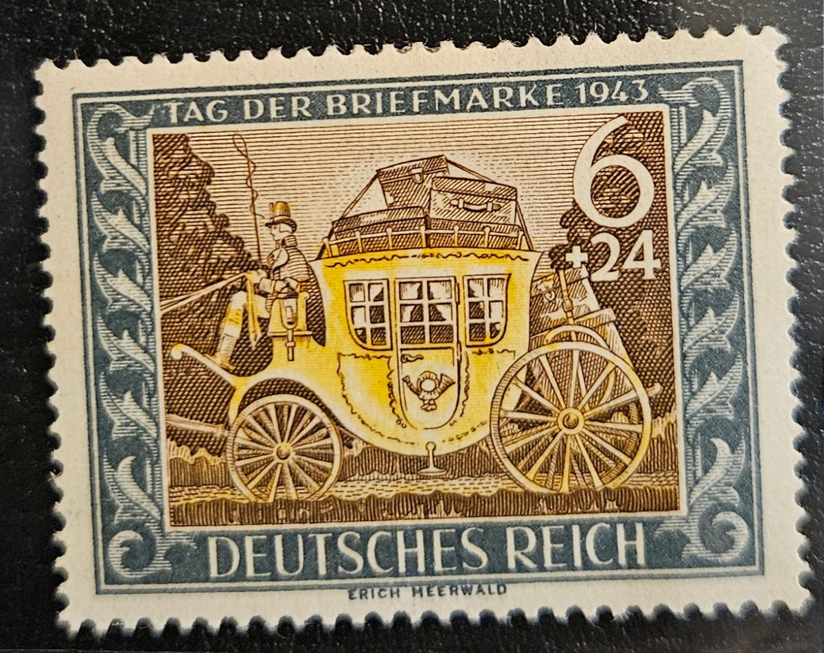 1943 Germany Deutsches Reich Day of the Stamp 6+24pf Postal Coach Stamp – Michel 828 – Unused